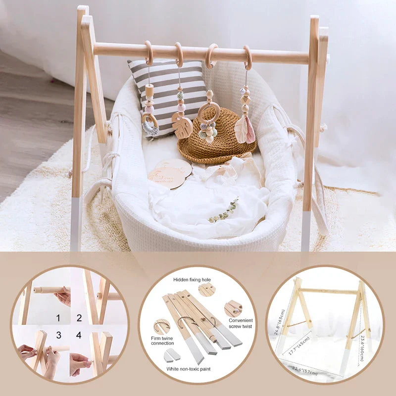 Baby Toys Wooden Play Gym Toys Nordic Baby Room Decor Wood Nursery Sensory Toy Gift Infant Room Clothes Rack Accessories Rattles