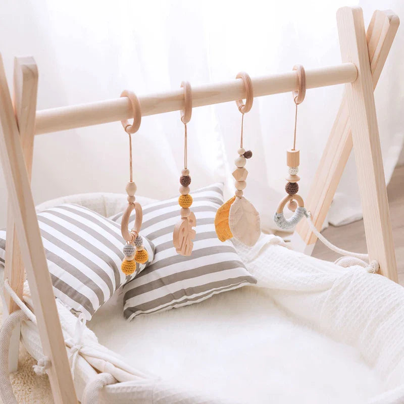 Baby Toys Wooden Play Gym Toys Nordic Baby Room Decor Wood Nursery Sensory Toy Gift Infant Room Clothes Rack Accessories Rattles