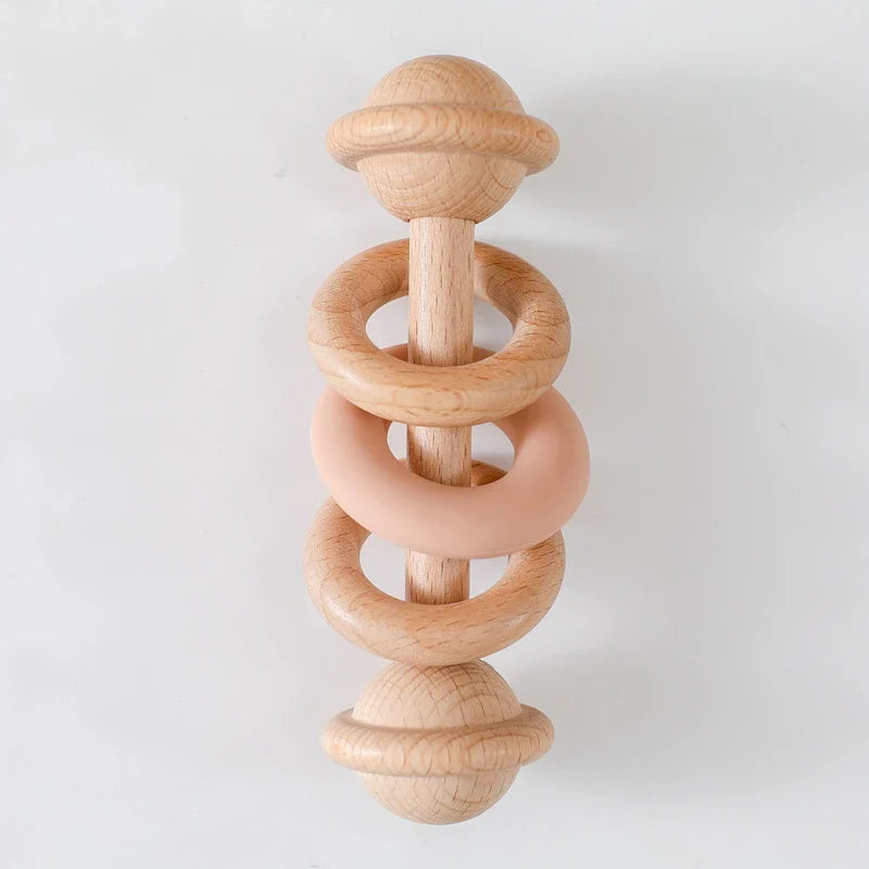 Baby Toys Wooden Rattles Silicone Ring Baby Rattles and Mobiles 0 12 Months Sensory Toys for Baby  Wooden Teether for Baby Gifts